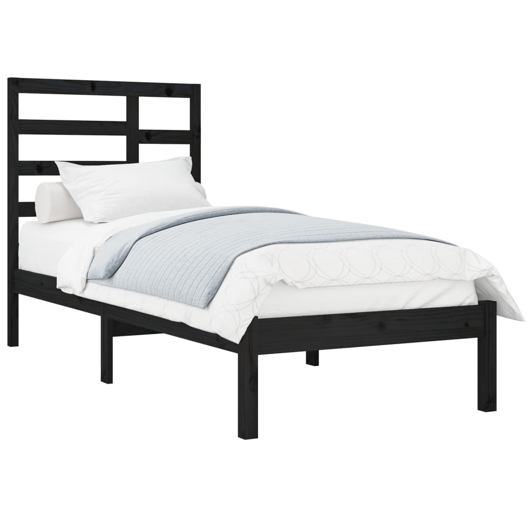 Bedframe Massief Hout Zwart 75X190 Cm 2Ft6 Small Single