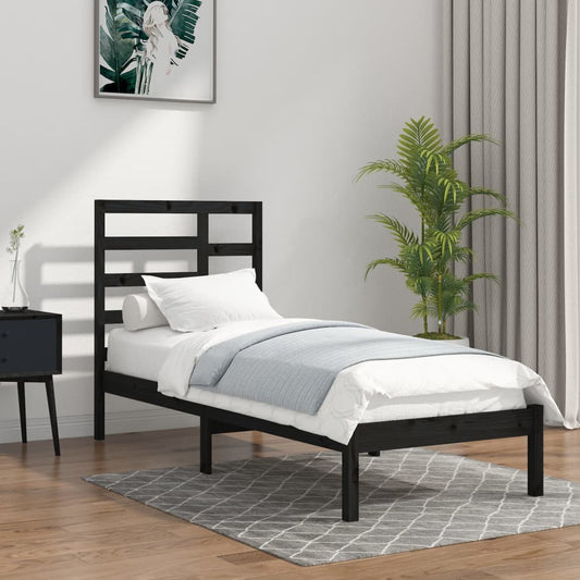 Bedframe Massief Hout Zwart 75X190 Cm 2Ft6 Small Single