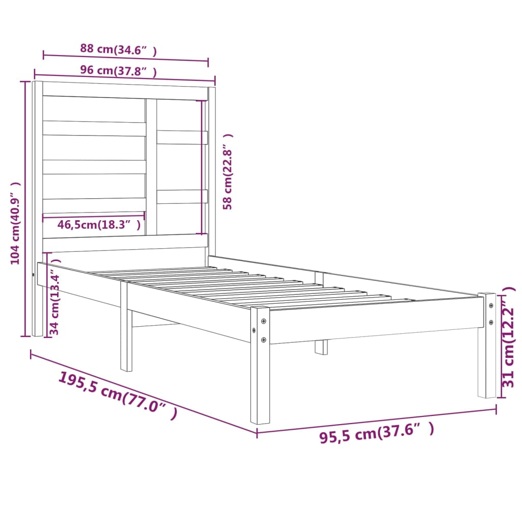 Bedframe Massief Hout 90X190 Cm 3Ft Single