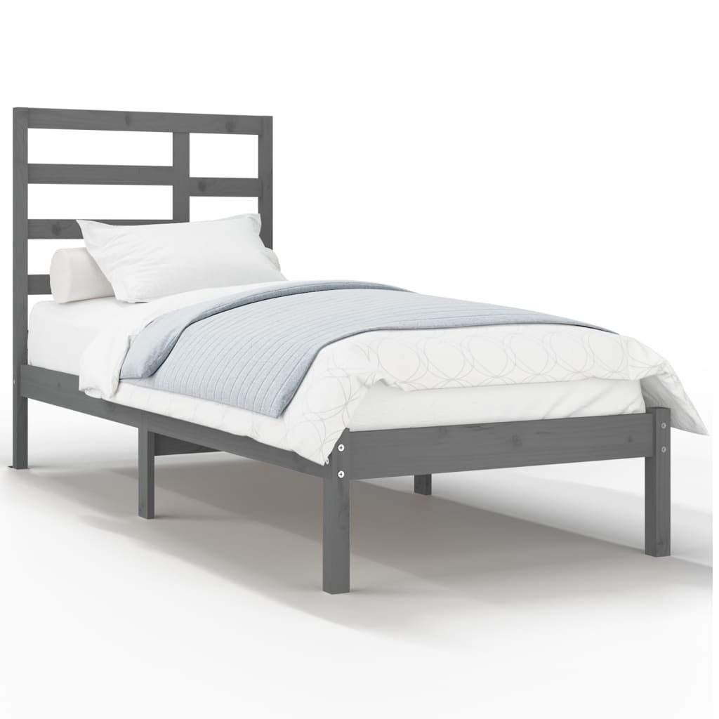 Bedframe Massief Hout Grijs 90X190 Cm 3Ft Single