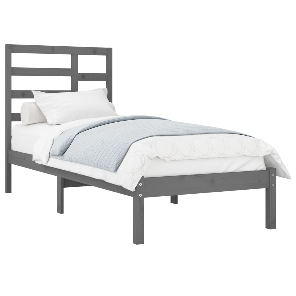 Bedframe Massief Hout Grijs 90X190 Cm 3Ft Single
