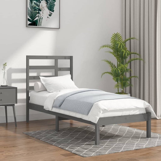 Bedframe Massief Hout Grijs 90X190 Cm 3Ft Single