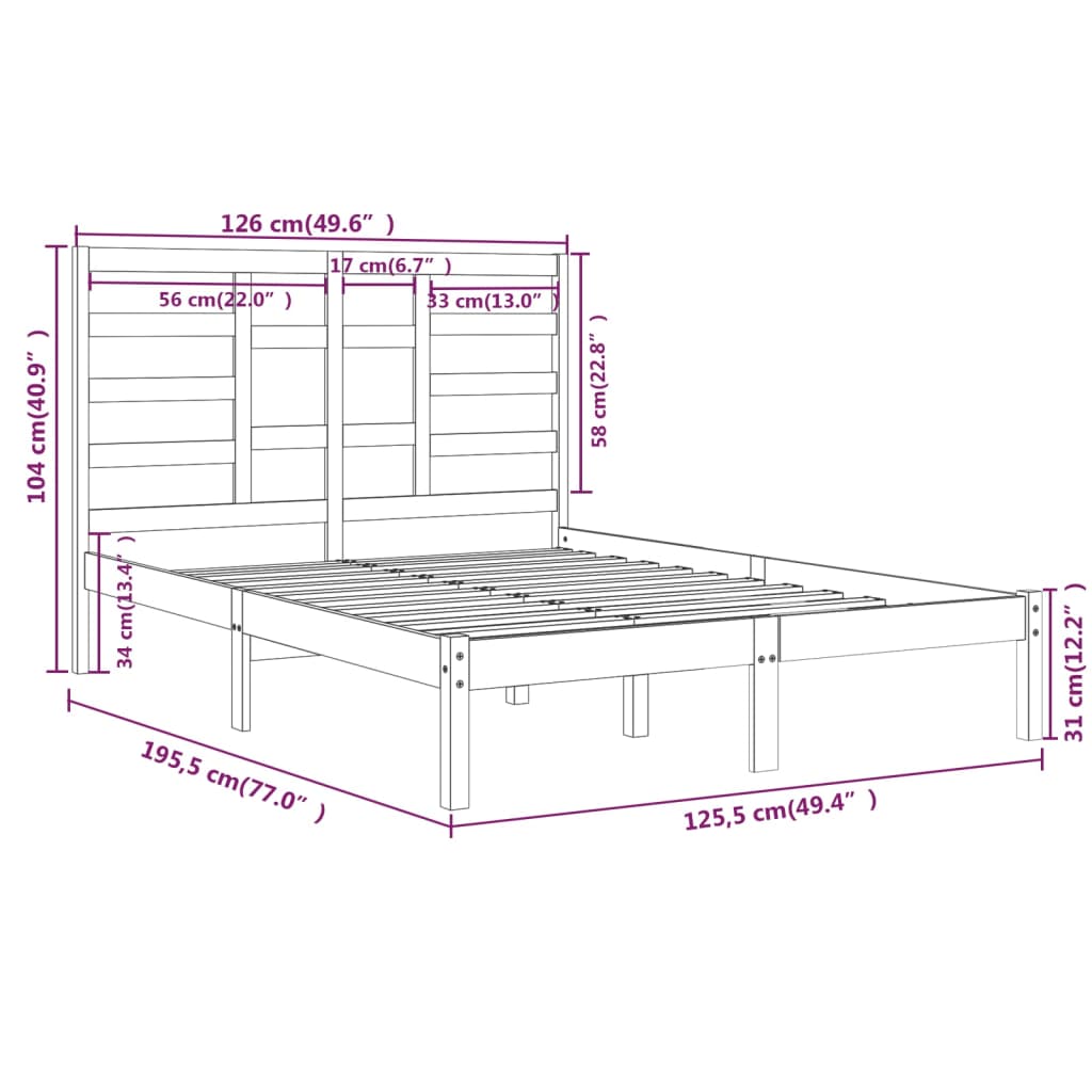 Bedframe Massief Hout 120X190 Cm 4Ft Small Double