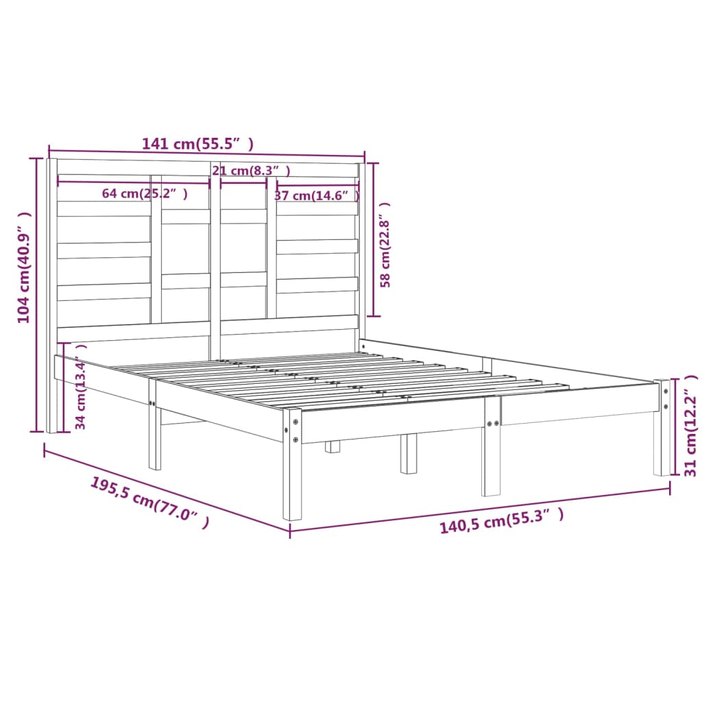 Bedframe Massief Hout 135X190 Cm 4Ft6 Double