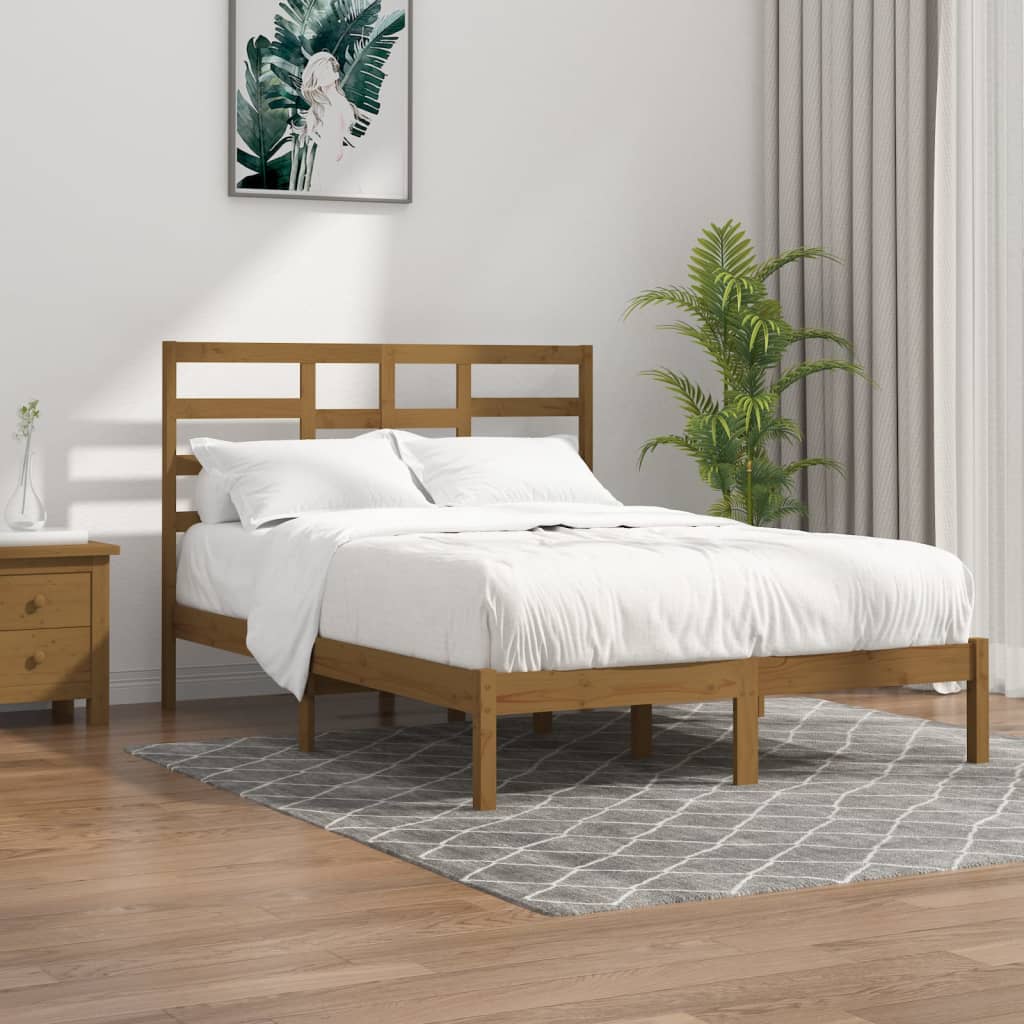 Bedframe Massief Hout Honingbruin 135X190 Cm 4Ft6 Double