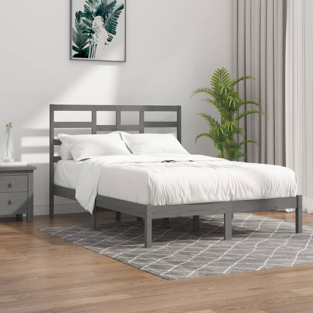 Bedframe Massief Hout Grijs 140X190 Cm