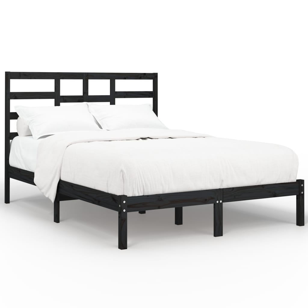 Bedframe Massief Hout Zwart 120X200 Cm