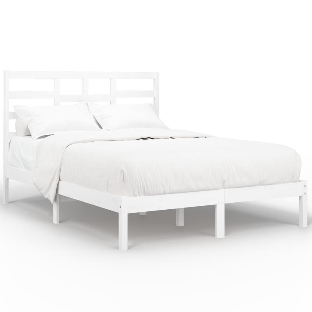Bedframe Massief Hout Wit 150X200 Cm 5Ft King Size