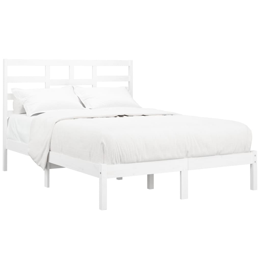 Bedframe Massief Hout Wit 150X200 Cm 5Ft King Size