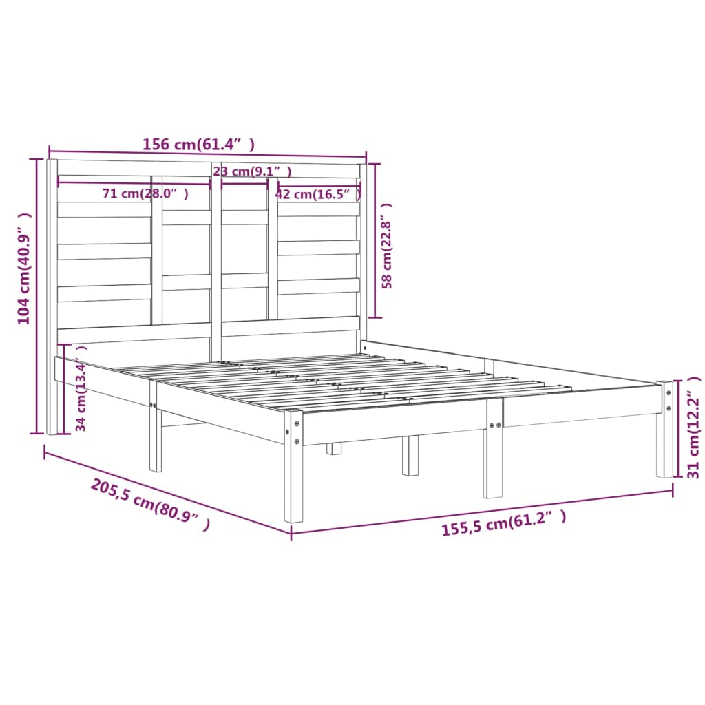 Bedframe Massief Hout Wit 150X200 Cm 5Ft King Size