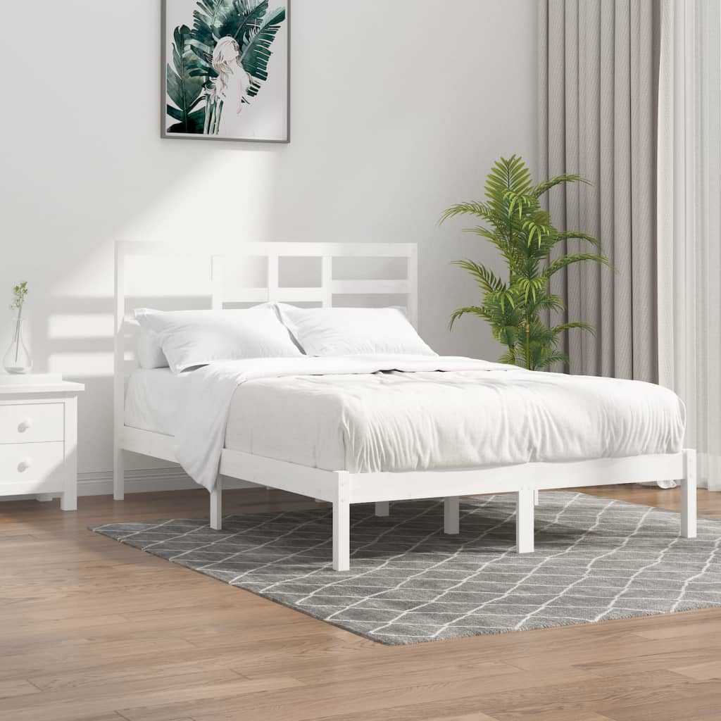 Bedframe Massief Hout Wit 150X200 Cm 5Ft King Size