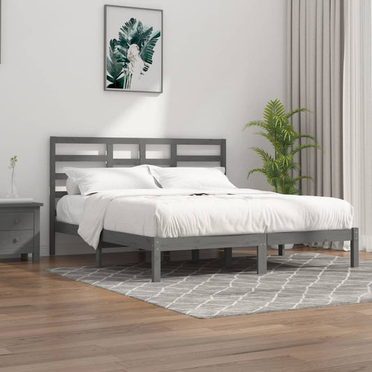 Bedframe Massief Hout Grijs 180X200 Cm 6Ft Super King