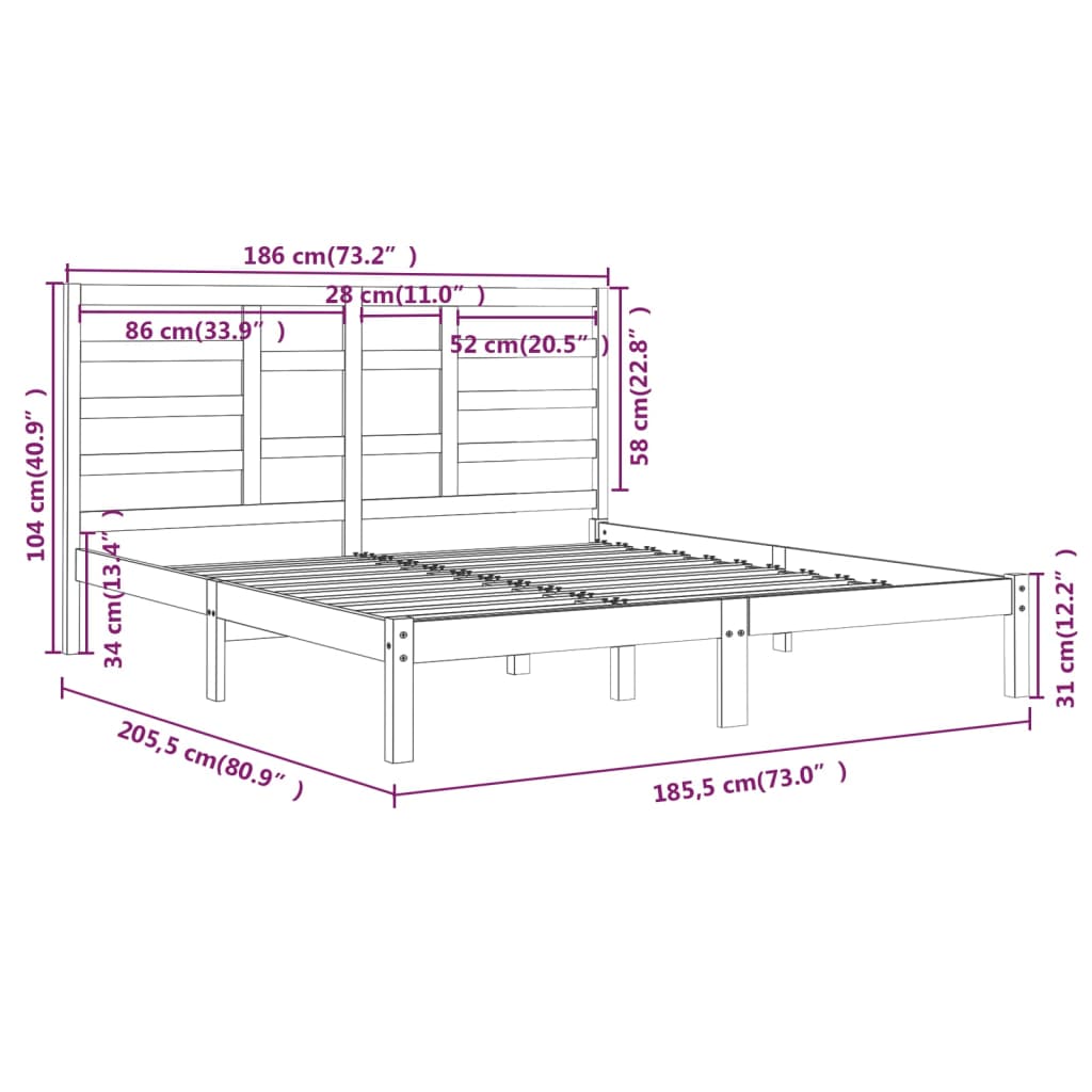 Bedframe Massief Hout Honingbruin 180X200 Cm 6Ft Super King