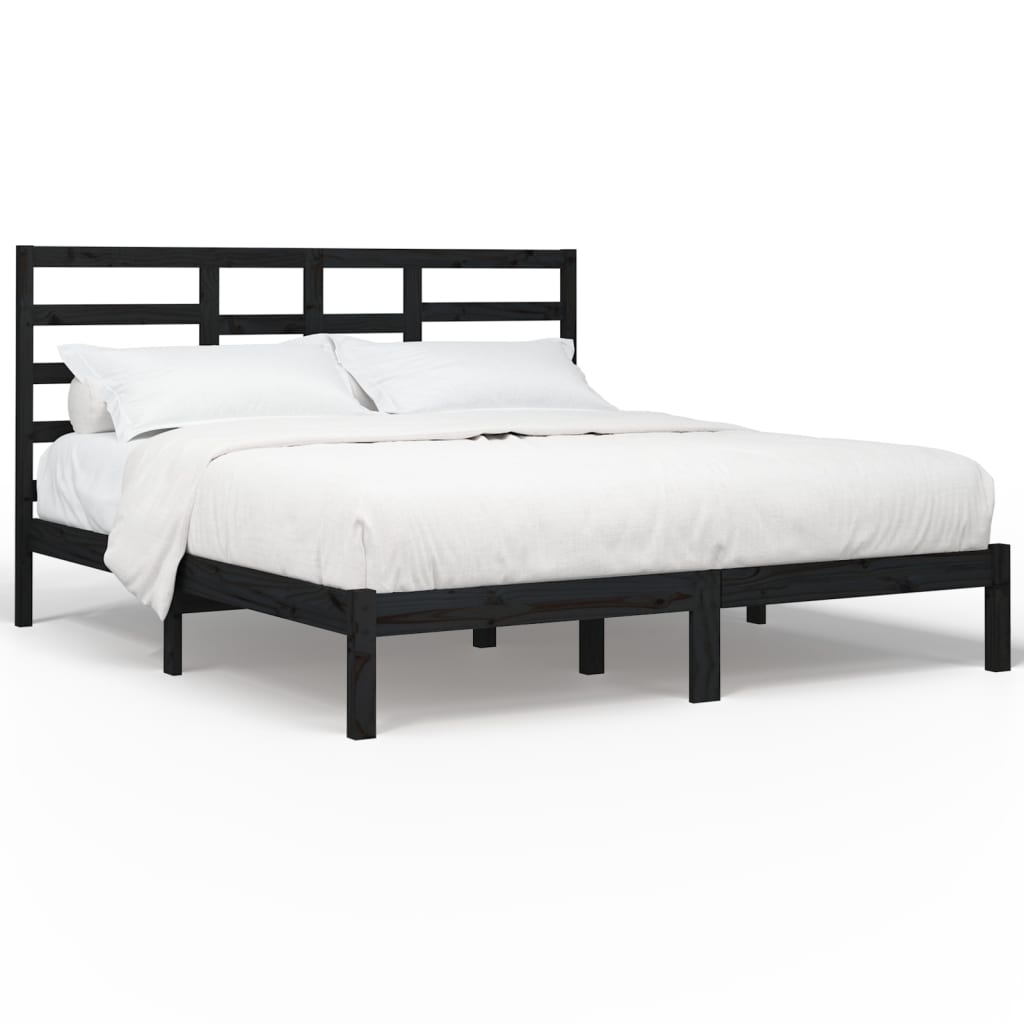 Bedframe Massief Hout Zwart 180X200 Cm 6Ft Super King