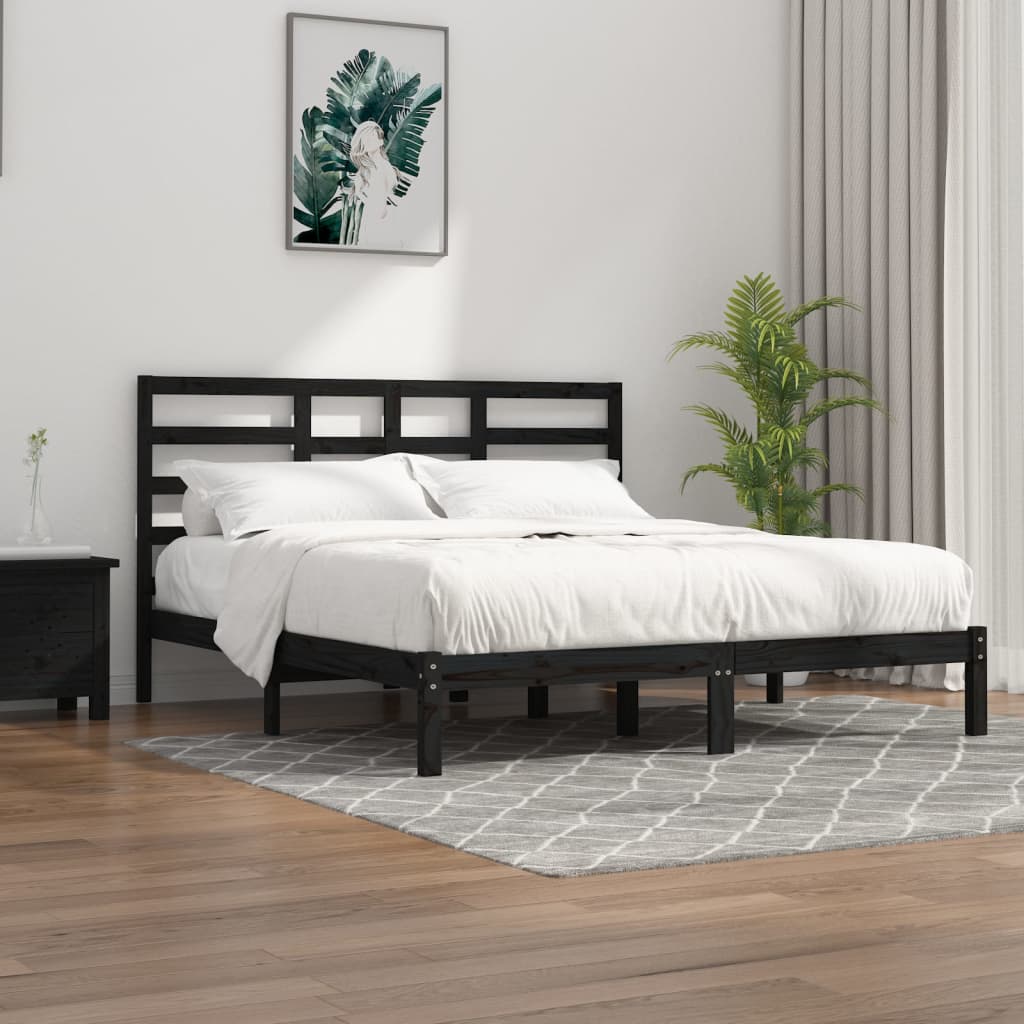 Bedframe Massief Hout Zwart 180X200 Cm 6Ft Super King