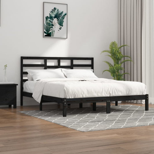 Bedframe Massief Hout Zwart 180X200 Cm 6Ft Super King