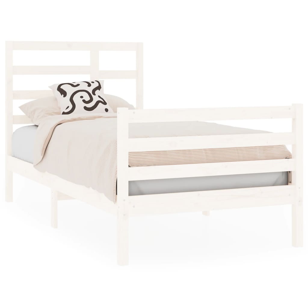 Bedframe Massief Hout Wit 75X190 Cm 2Ft6 Small Single
