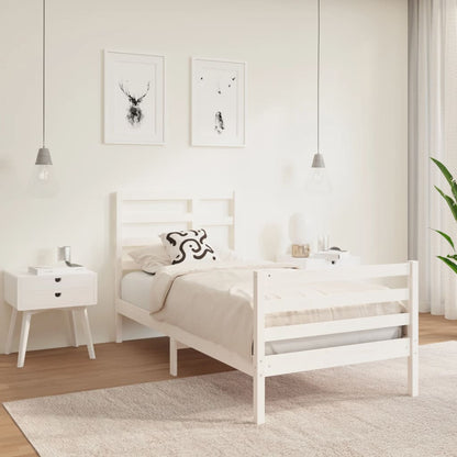 Bedframe Massief Hout Wit 75X190 Cm 2Ft6 Small Single