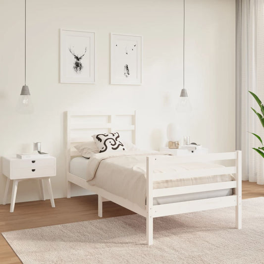 Bedframe Massief Hout Wit 75X190 Cm 2Ft6 Small Single