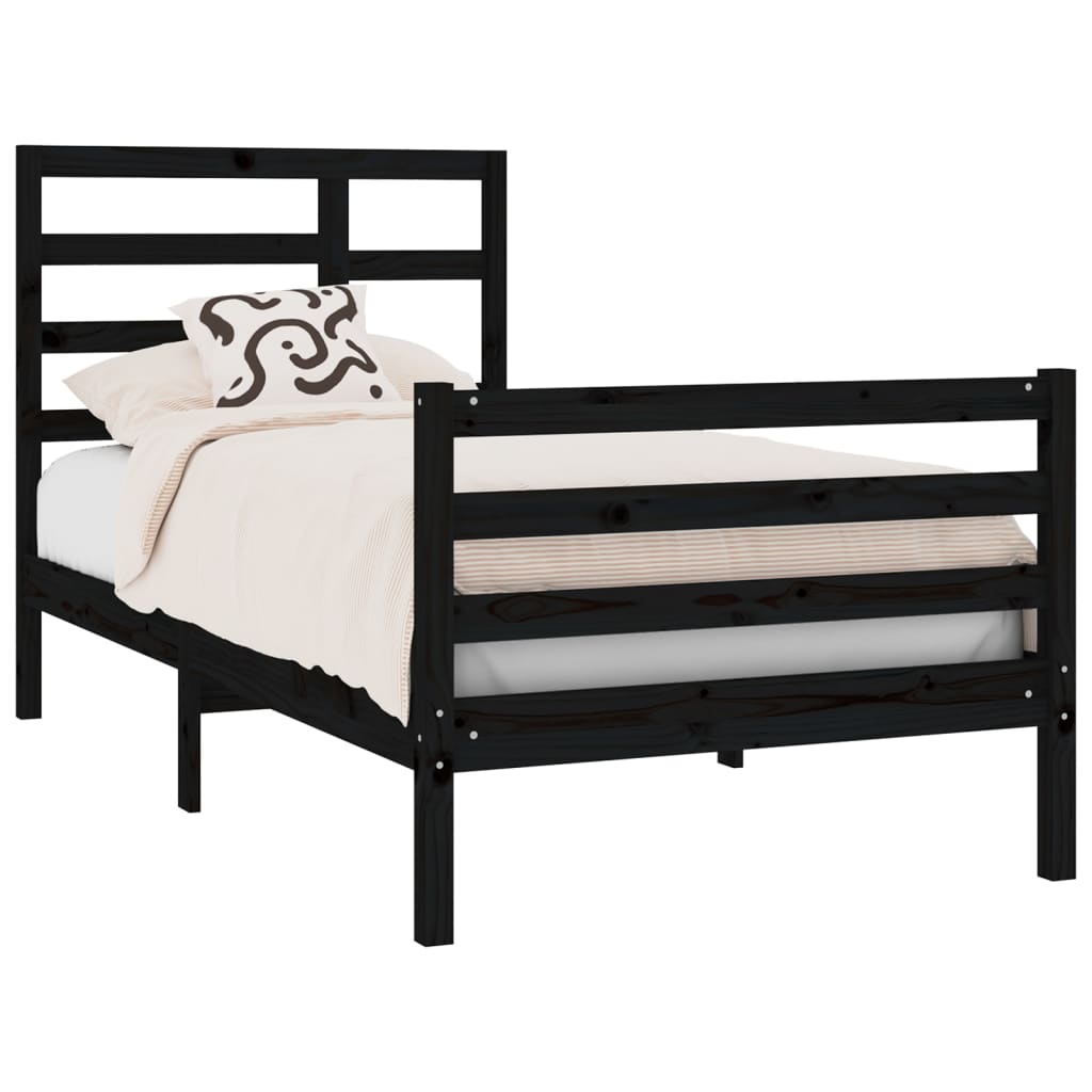 Bedframe Massief Hout Zwart 75X190 Cm 2Ft6 Small Single