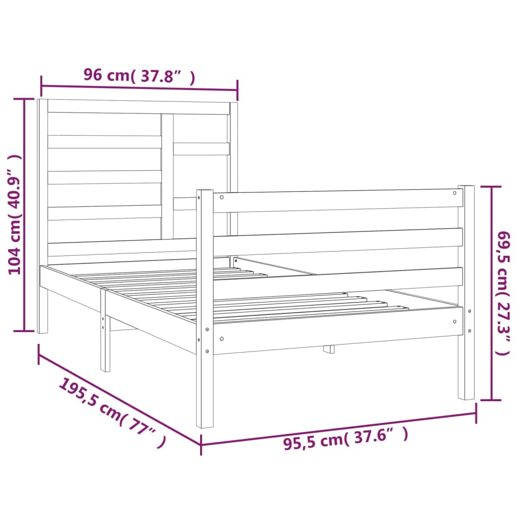 Bedframe Massief Hout 90X190 Cm 3Ft Single
