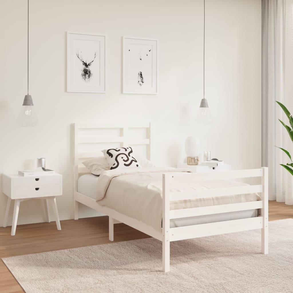Bedframe Massief Hout Wit 90X190 Cm 3Ft Single