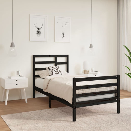 Bedframe Massief Hout Zwart 90X190 Cm 3Ft Single