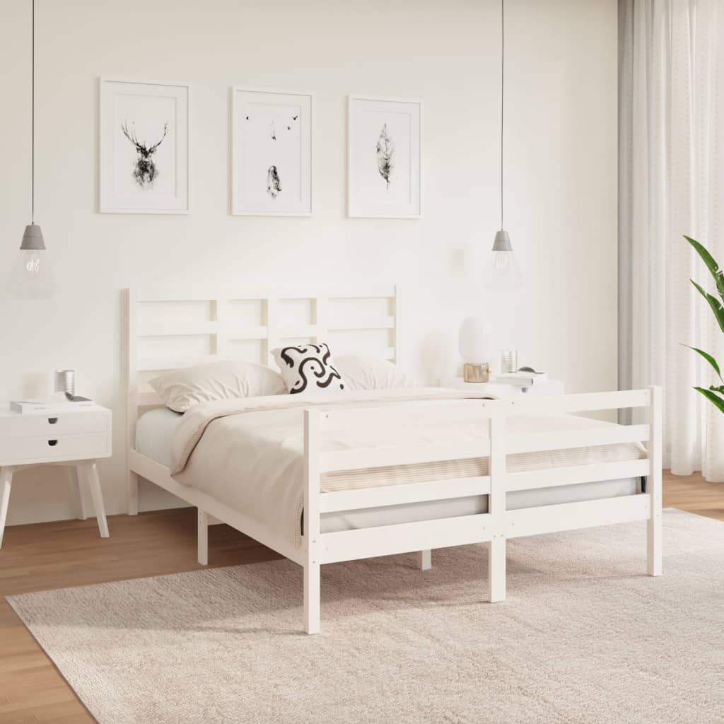 Bedframe Massief Hout Wit 120X190 Cm 4Ft Small Double