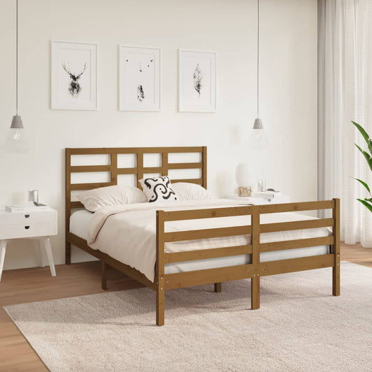 Bedframe Massief Hout Honingbruin 120X190 Cm 4Ft Small Double