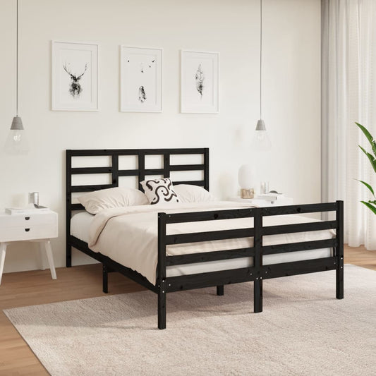 Bedframe Massief Hout Zwart 120X190 Cm 4Ft Small Double