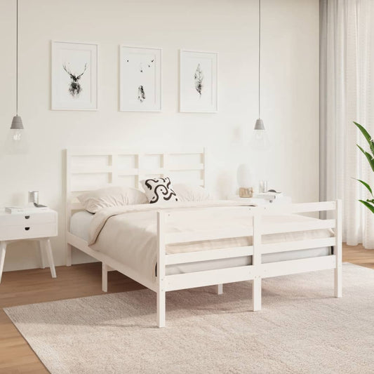Bedframe Massief Hout Wit 135X190 Cm 4Ft6 Double