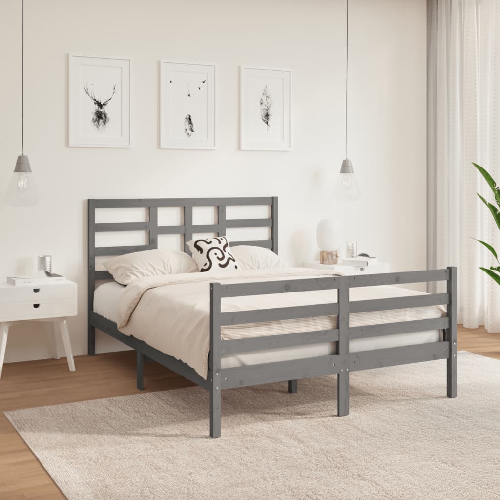Bedframe Massief Hout Grijs 135X190 Cm 4Ft6 Double