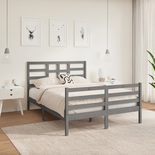 Bedframe Massief Hout Grijs 135X190 Cm 4Ft6 Double