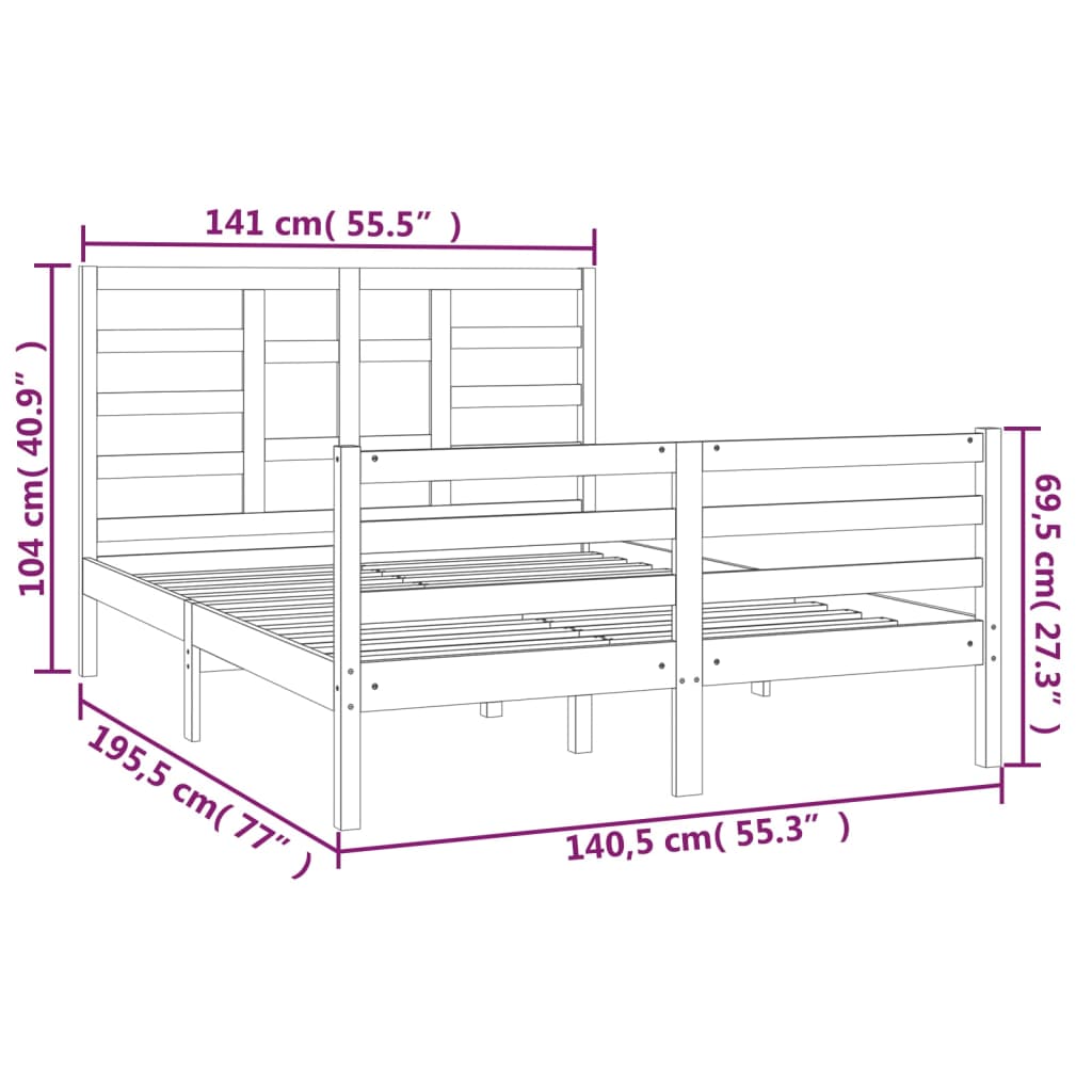 Bedframe Massief Hout Zwart 135X190 Cm 4Ft6 Double