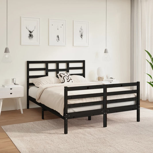 Bedframe Massief Hout Zwart 135X190 Cm 4Ft6 Double