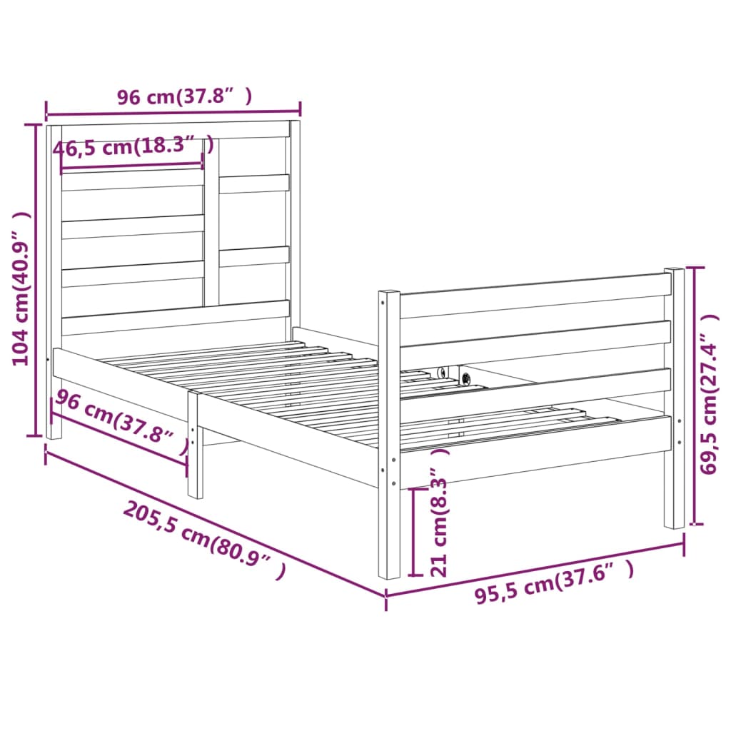 Bedframe Massief Hout Wit 90X200 Cm