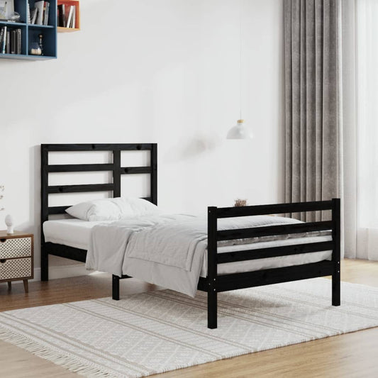 Bedframe Massief Hout Zwart 90X200 Cm