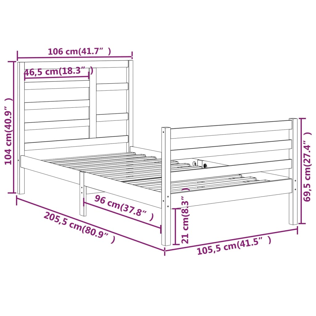 Bedframe Massief Hout Wit 100X200 Cm
