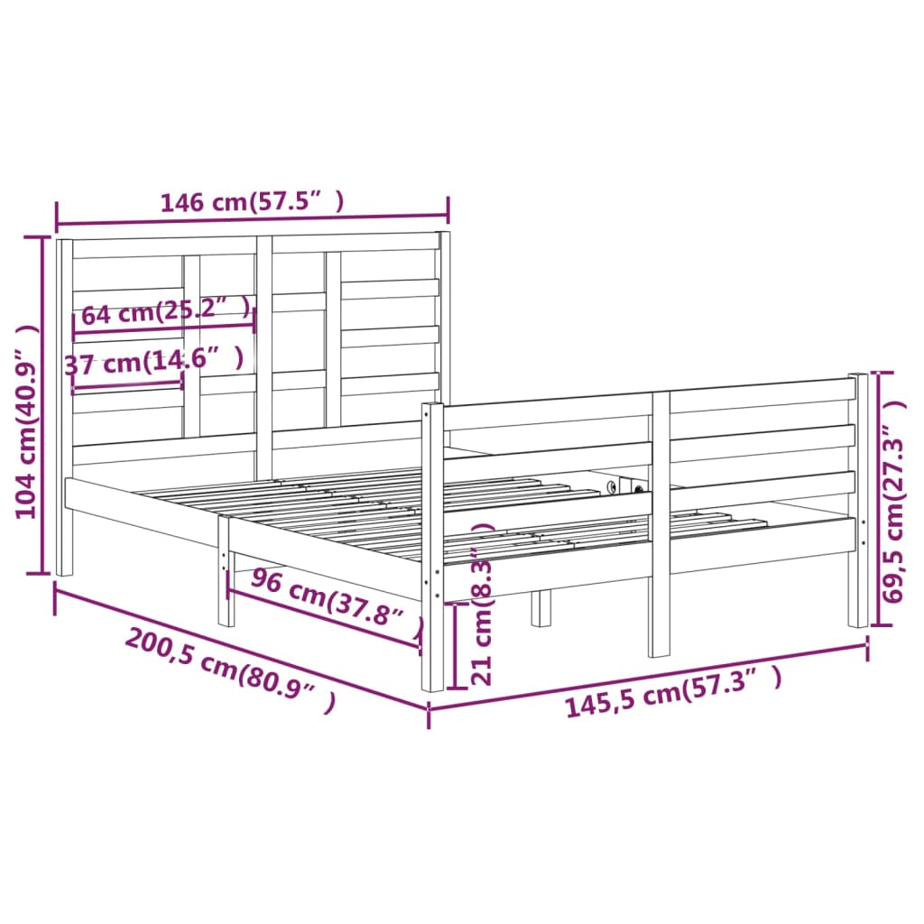 Bedframe Massief Hout Grijs 140X200 Cm