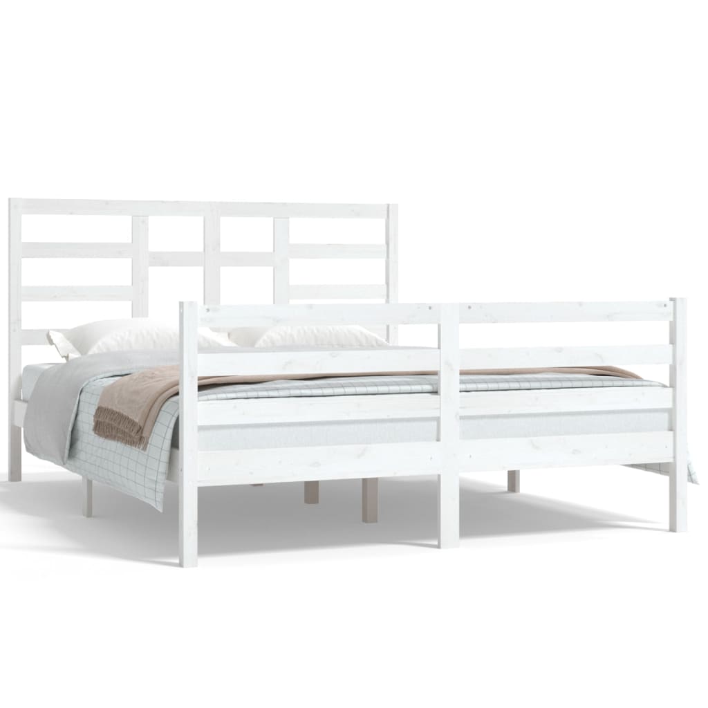 Bedframe Massief Hout Wit 150X200 Cm 5Ft King Size