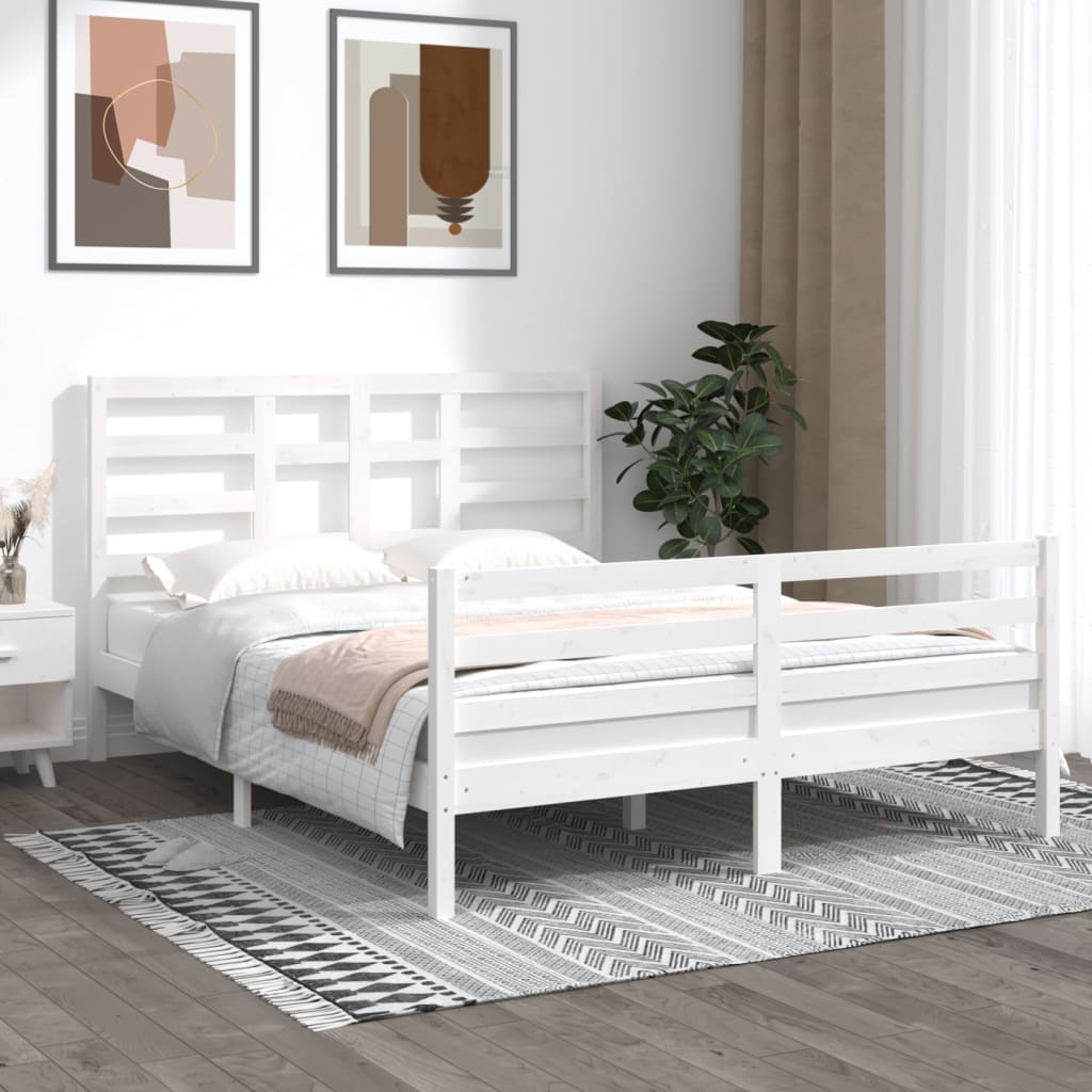 Bedframe Massief Hout Wit 150X200 Cm 5Ft King Size
