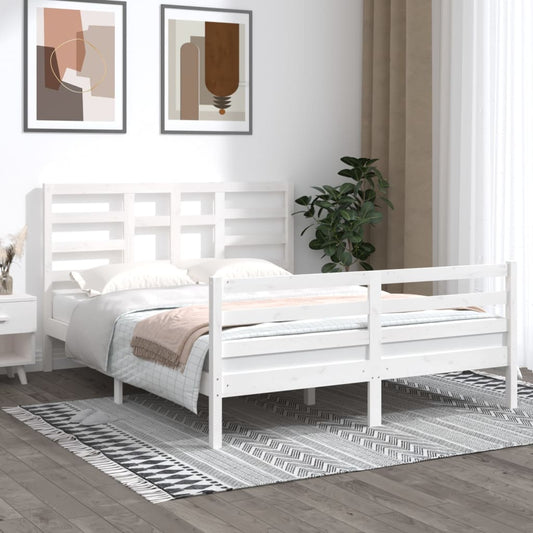 Bedframe Massief Hout Wit 150X200 Cm 5Ft King Size