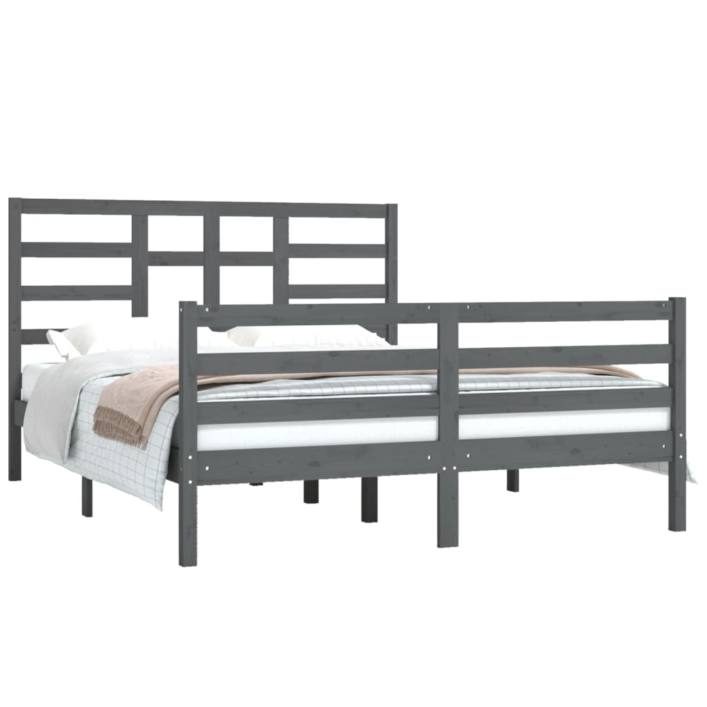 Bedframe Massief Hout Grijs 150X200 Cm 5Ft King Size