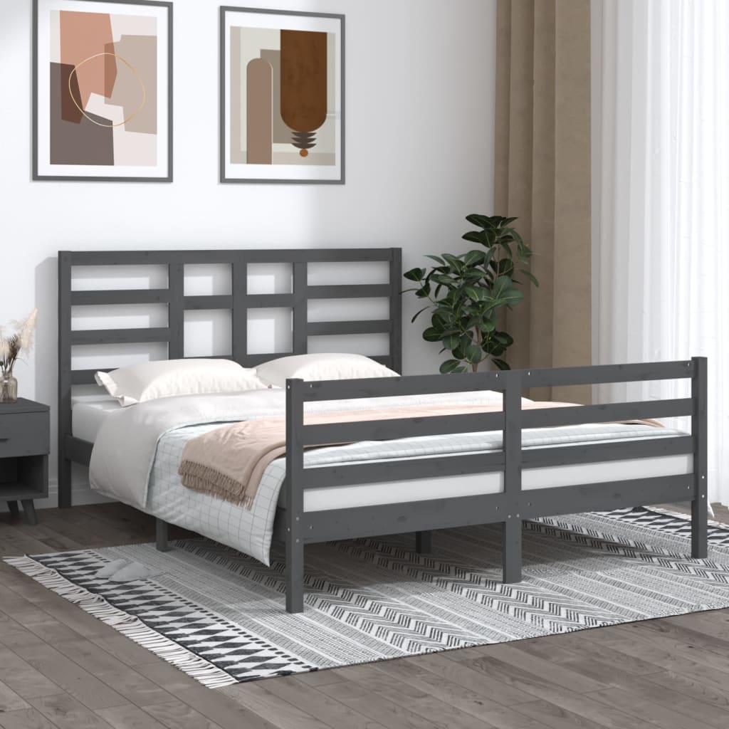 Bedframe Massief Hout Grijs 150X200 Cm 5Ft King Size