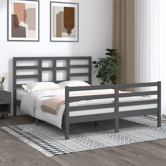 Bedframe Massief Hout Grijs 150X200 Cm 5Ft King Size