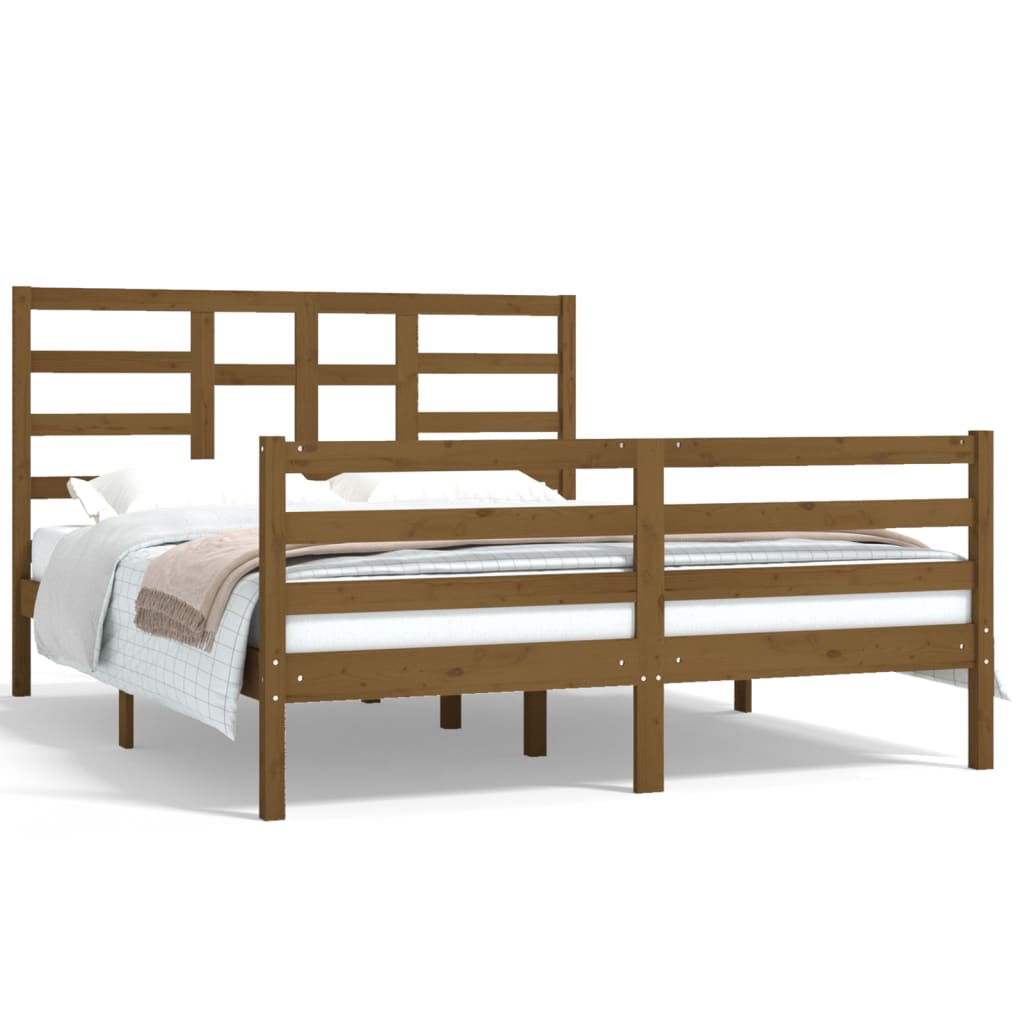 Bedframe Massief Hout Honingbruin 150X200 Cm 5Ft King Size