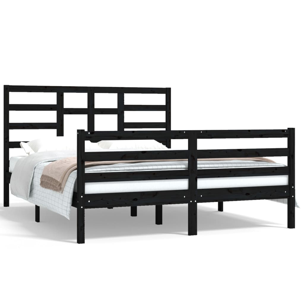 Bedframe Massief Hout Zwart 150X200 Cm 5Ft King Size