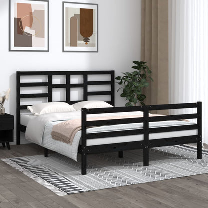 Bedframe Massief Hout Zwart 150X200 Cm 5Ft King Size