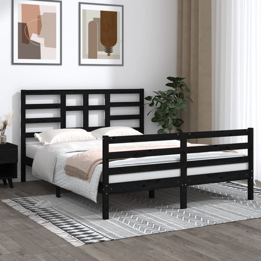 Bedframe Massief Hout Zwart 150X200 Cm 5Ft King Size