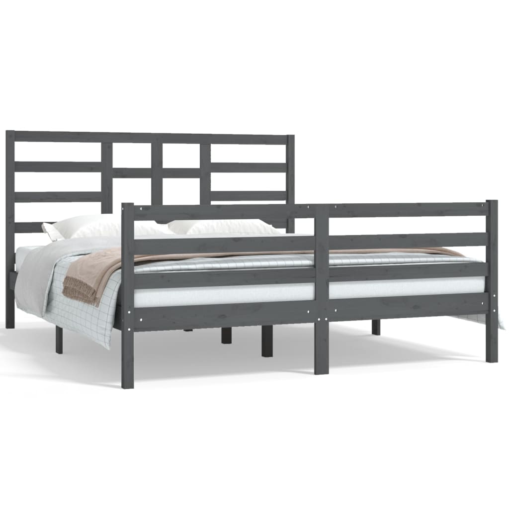 Bedframe Massief Hout Grijs 160X200 Cm